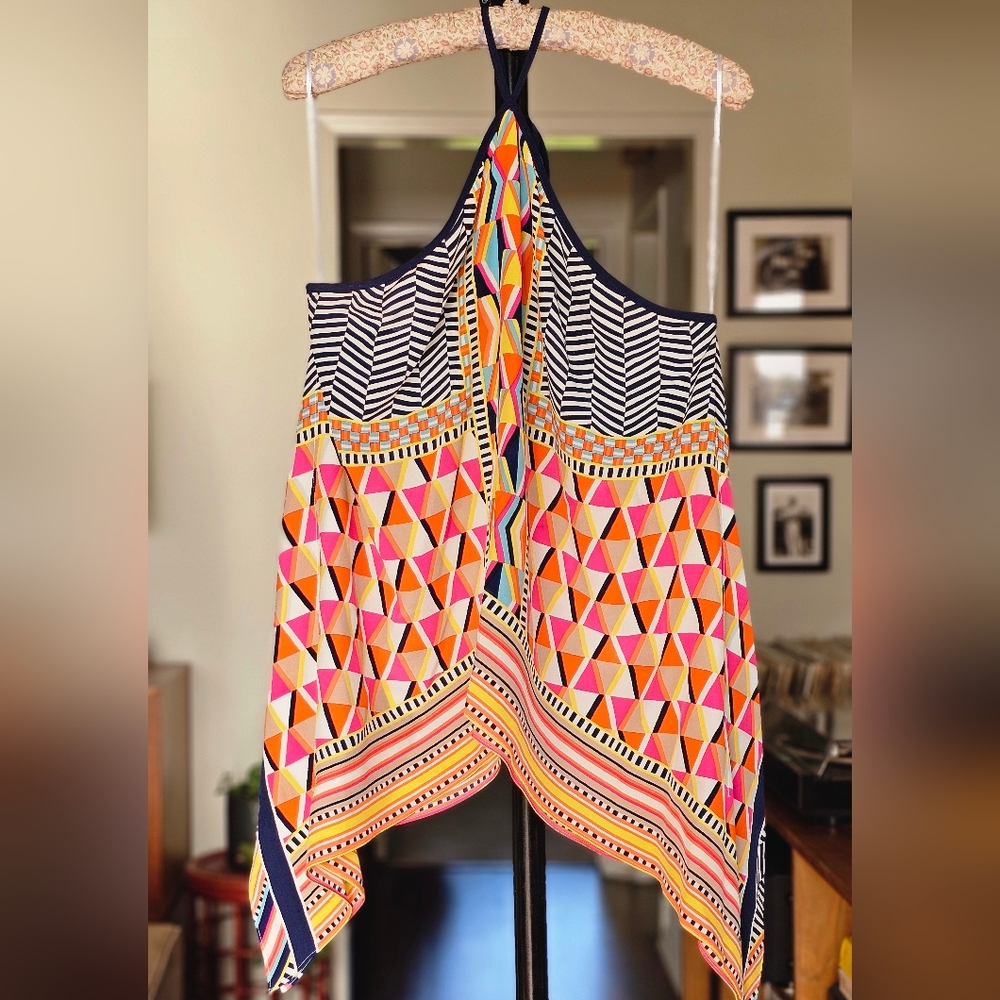 Trina Turk Silk Geometric Sleeveless Halter Top